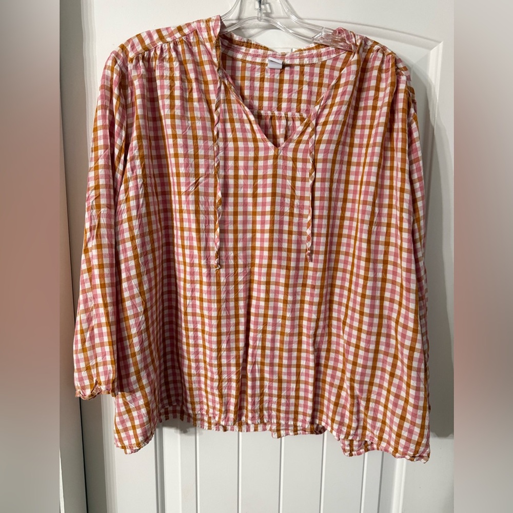 Old Navy Pink and Yellow Plaid Blouse